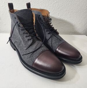TAFT Jack Boot Men’s Gray Wool Lace Up Ankle Boots Burgundy Leather Size 13